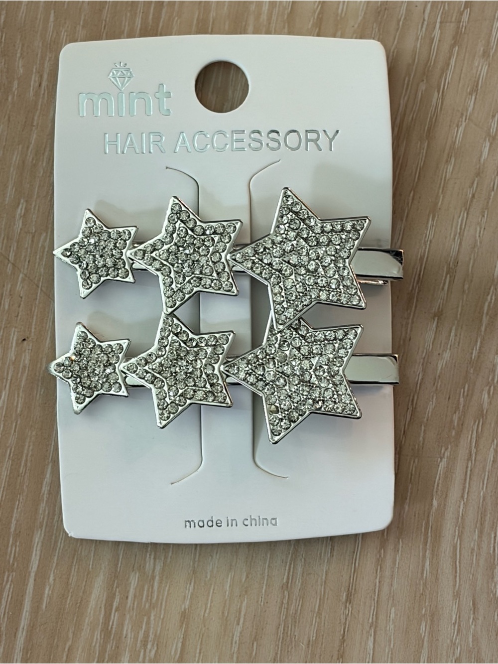 Mint Silver Star Rhinestone Hair Clips Set